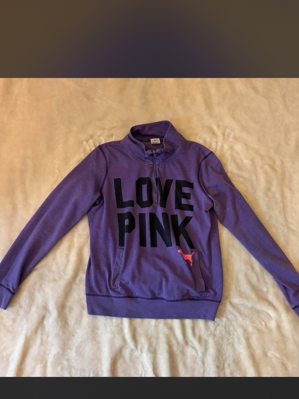 PINK Victoria's Secret Purple Half-Zip 'LOVE PINK' Sweater